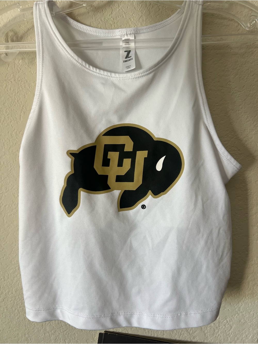 CU Boulder Buffaloes Women’s Cropped Tank Built-In Bra White Size M Colorado